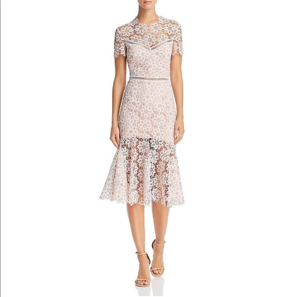 SAYLOR Lilly Midi Dress Size M - Blush/Ivory Lace